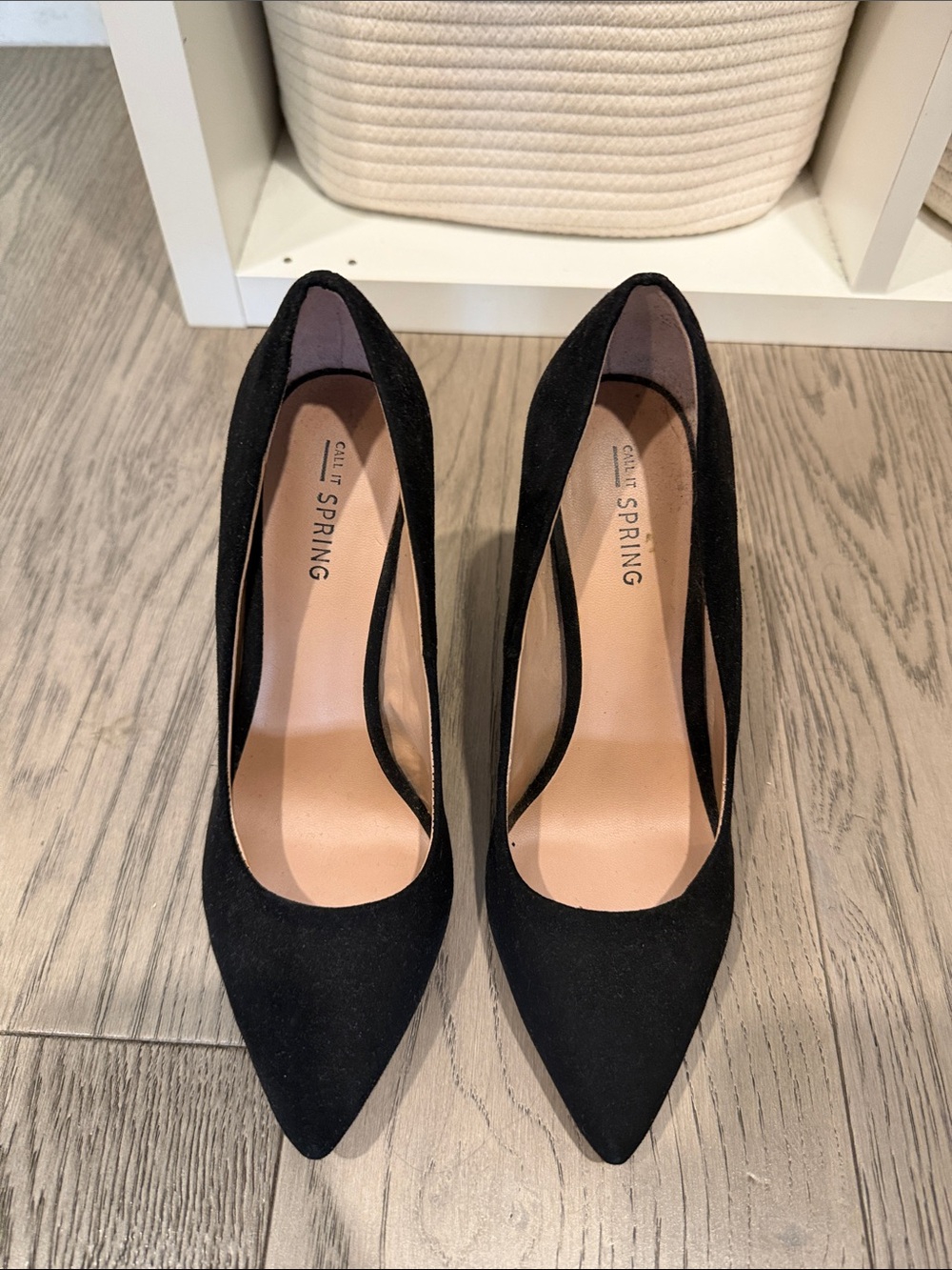 EUC Call It Spring Black Suede Pointed Pumps